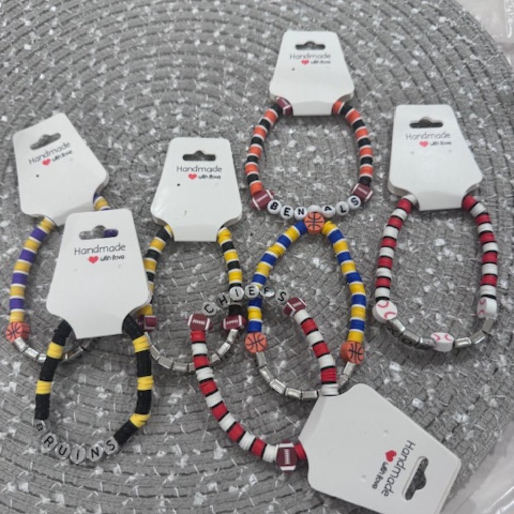 4 Pack - Clay Beaded Bracelet Theme of Your Favorite Sports Team